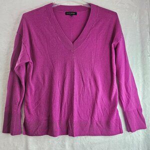 Banana Republic Women Sweater Merino Wool Size L V-Neck Pink Solid Pullover